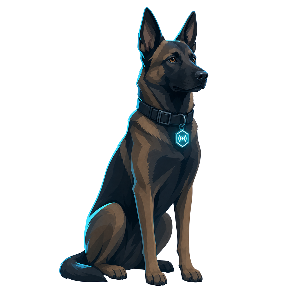 Radar, the InfraWatchdog watchdog mascot, sitting on watch