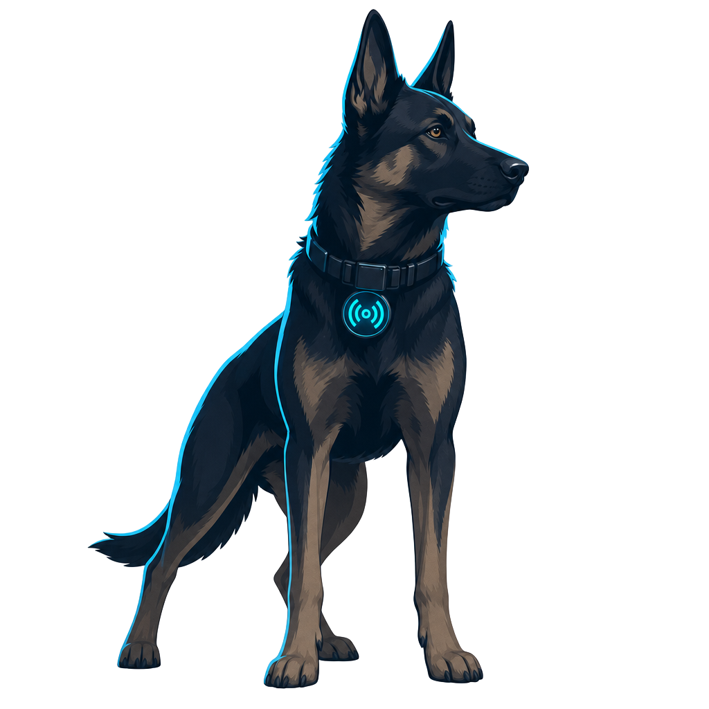 Radar standing fully alert, ears up, scanning